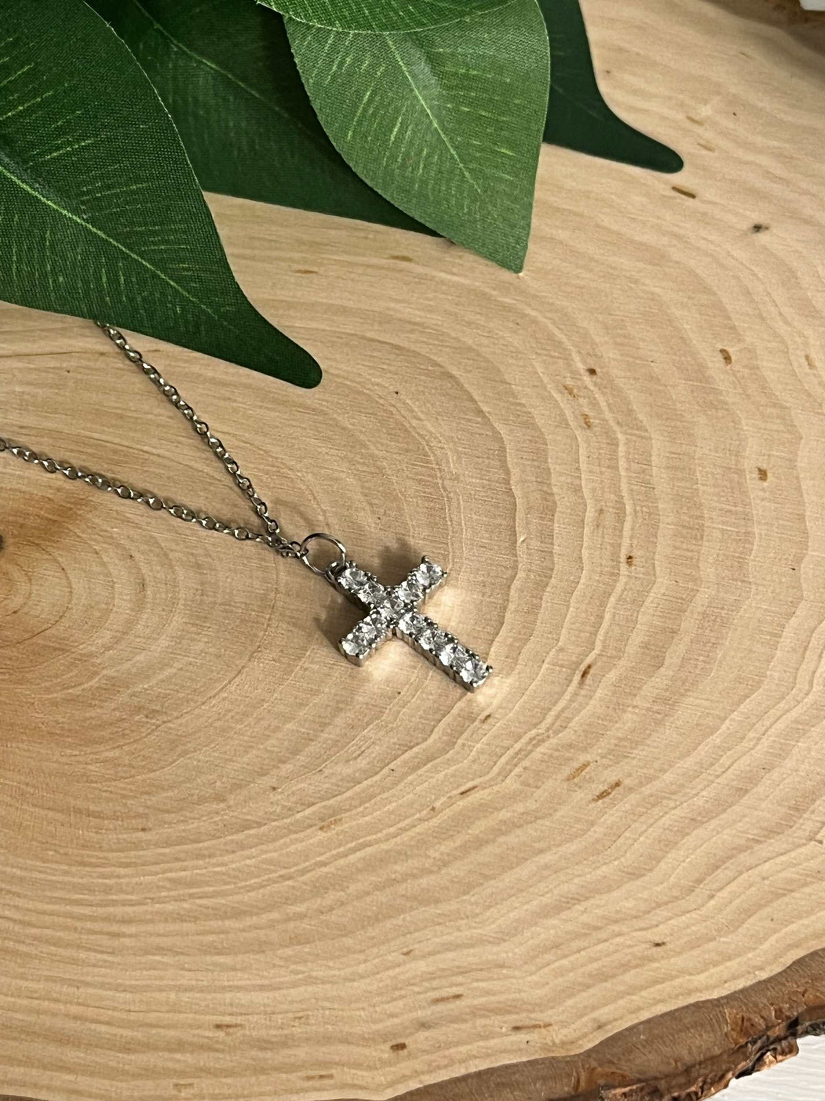 Silver Necklace Cross Pendant 18" Christian Jewelry