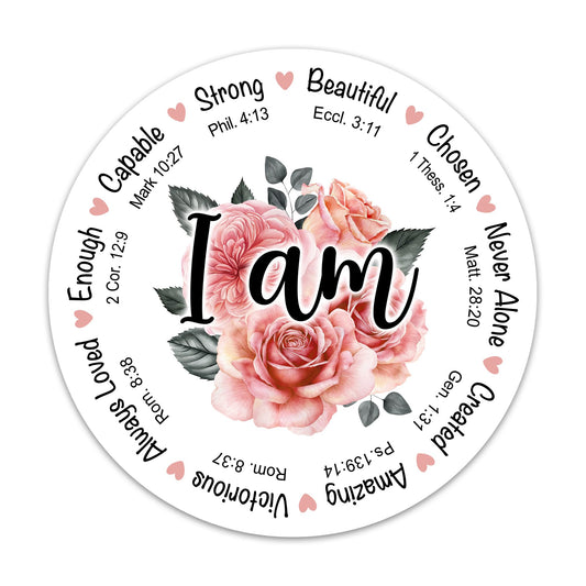 (3PCs) I Am Bible Verse Sticker Christian Faith Scripture Stickers Religious Quotes Inspirational Affirmation Vinyl Waterproof Stickers for Laptop Water Bottle Notebook Tumbler Journal (3 Inches)
