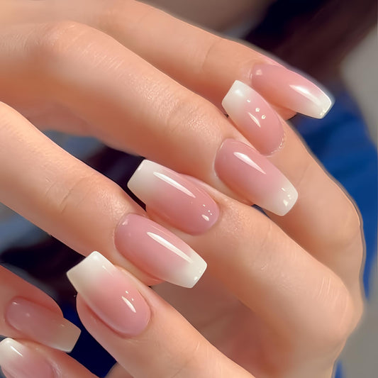 ArtiClaws Press On Nails Short Coffin Nude Pink Ombre 24 Pcs False Nails Acrylic