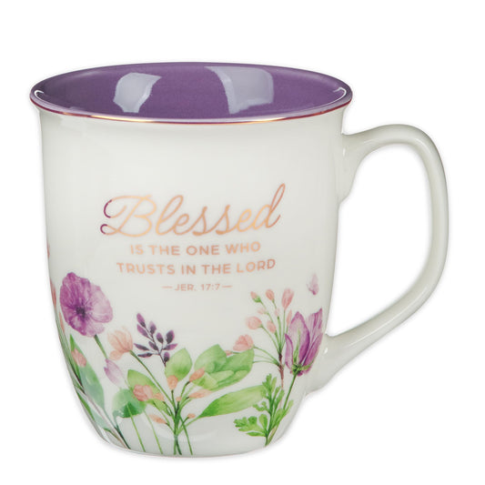 Christian Art Gifts Large Ceramic Inspirational Scripture Coffee & Tea Mug for Women: Blessed Encouraging Rose Gold Bible Verse Novelty Drinkware for Home & Kitchen Multicolor Purple Floral 14 oz.