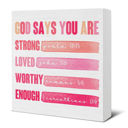 Inspirational Christian Sign Religious God Says You Are Loved Wood Block Sign Decor for Home Office Desk Table Shelf Christian Gifts