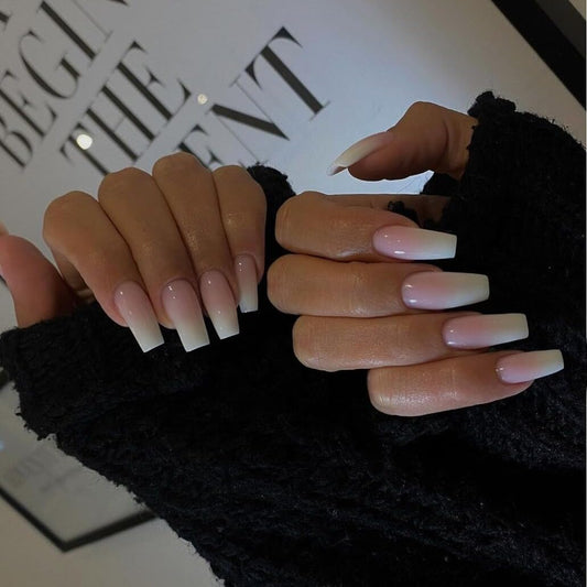 Gradient Pink Press on Nails Long SquareKXAMELIE Ombre Medium Coffin Fake Nails Press onFrench Glue on NailsOpaque Acrylic Nails Set for Women Girls in 24 PCS
