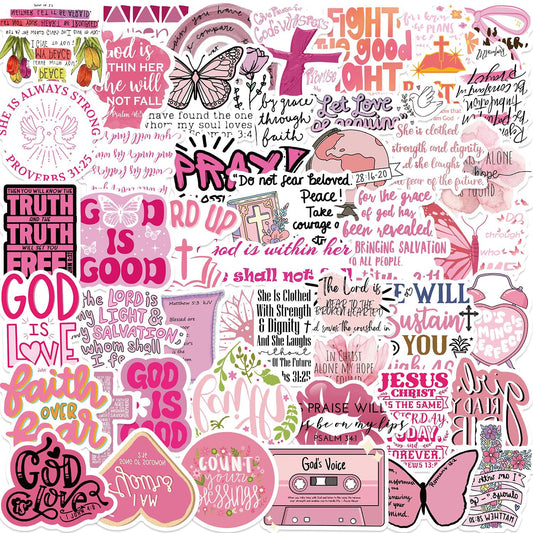 50 PCS Bible Verse Stickers Inspirational Pink Christian Stickers Faith Stickers Bible Scripture Stickers Religious Stickers for Adults Jesus Stickers Faith Based Gifts